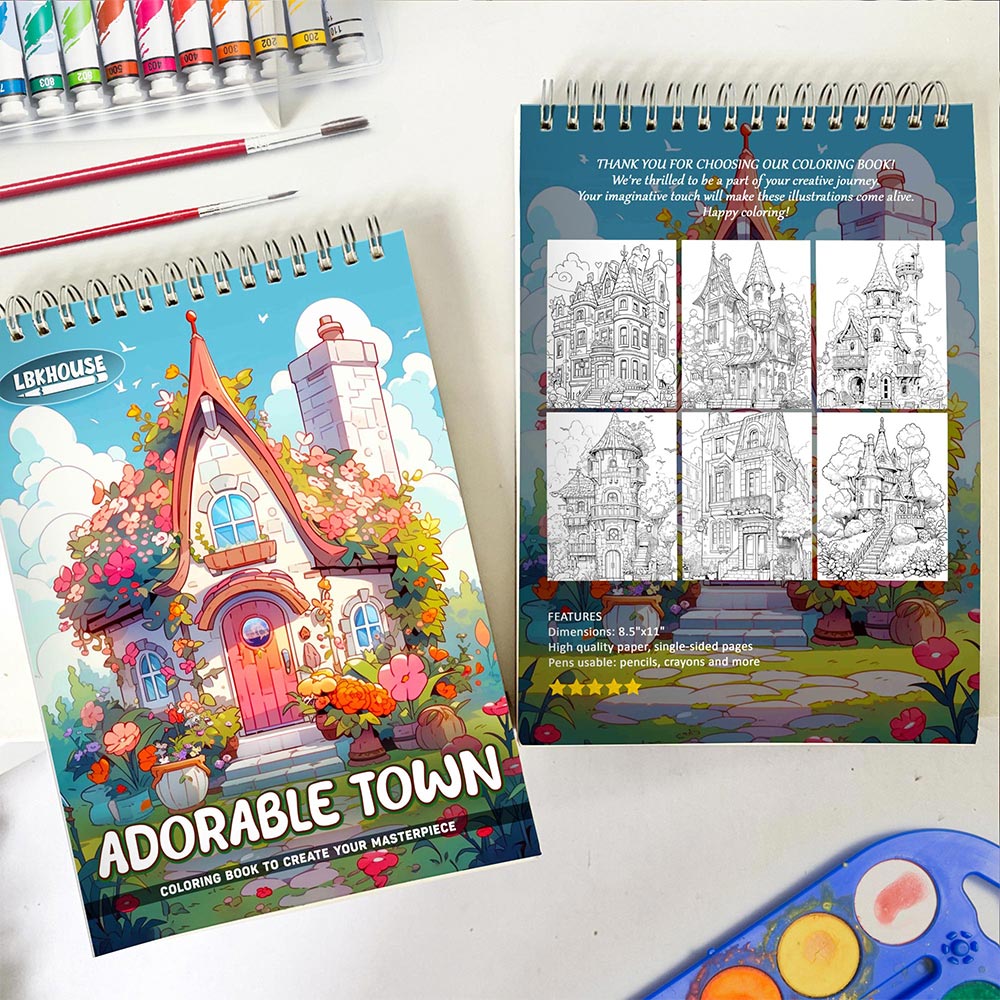 LBKHOUSE Adorable Town Spiral Coloring Book for Adult