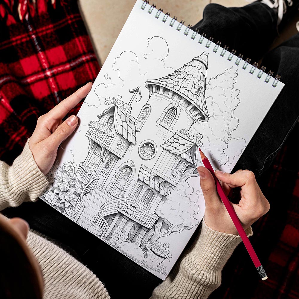 LBKHOUSE Adorable Town Spiral Bound Coloring Book for Adult