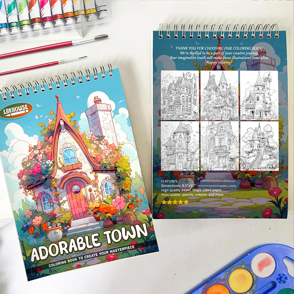 LBKHOUSE Adorable Town Spiral Coloring Book for Adults