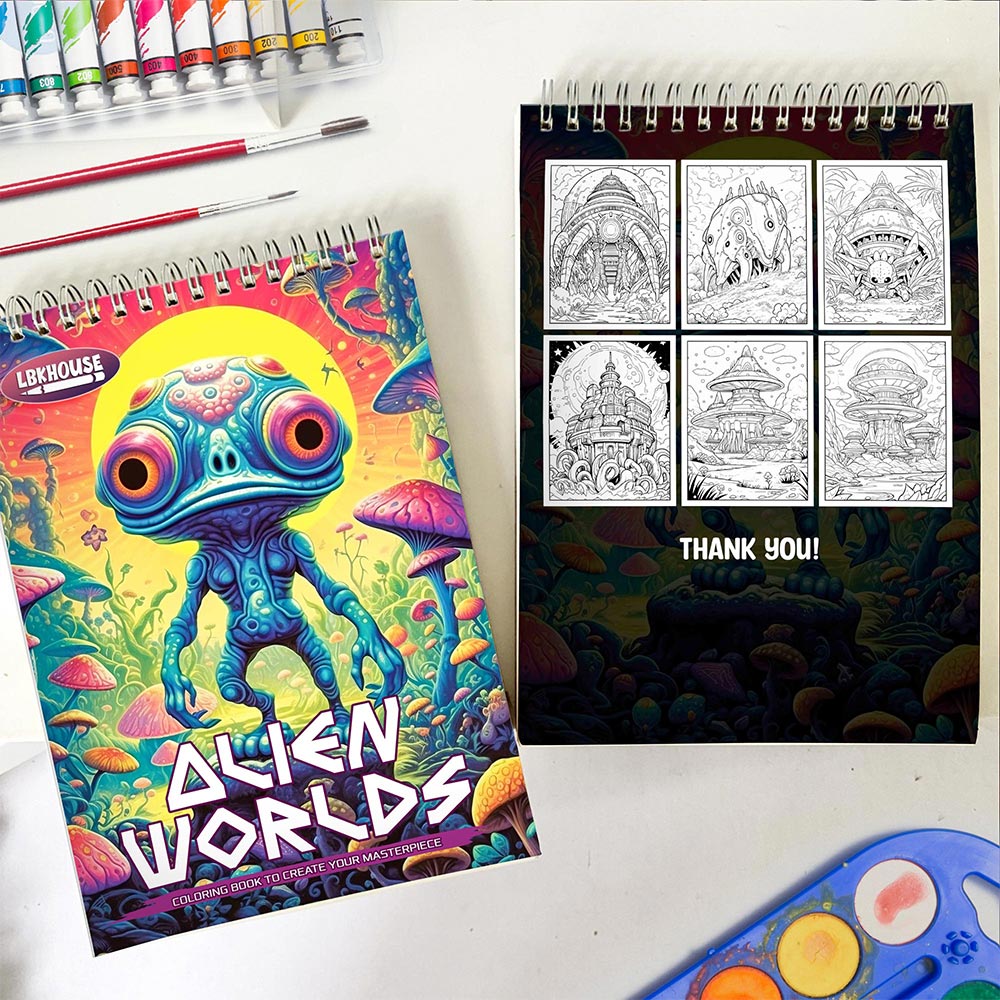 LBKHOUSE Alien Worlds Spiral Coloring Book for Adult