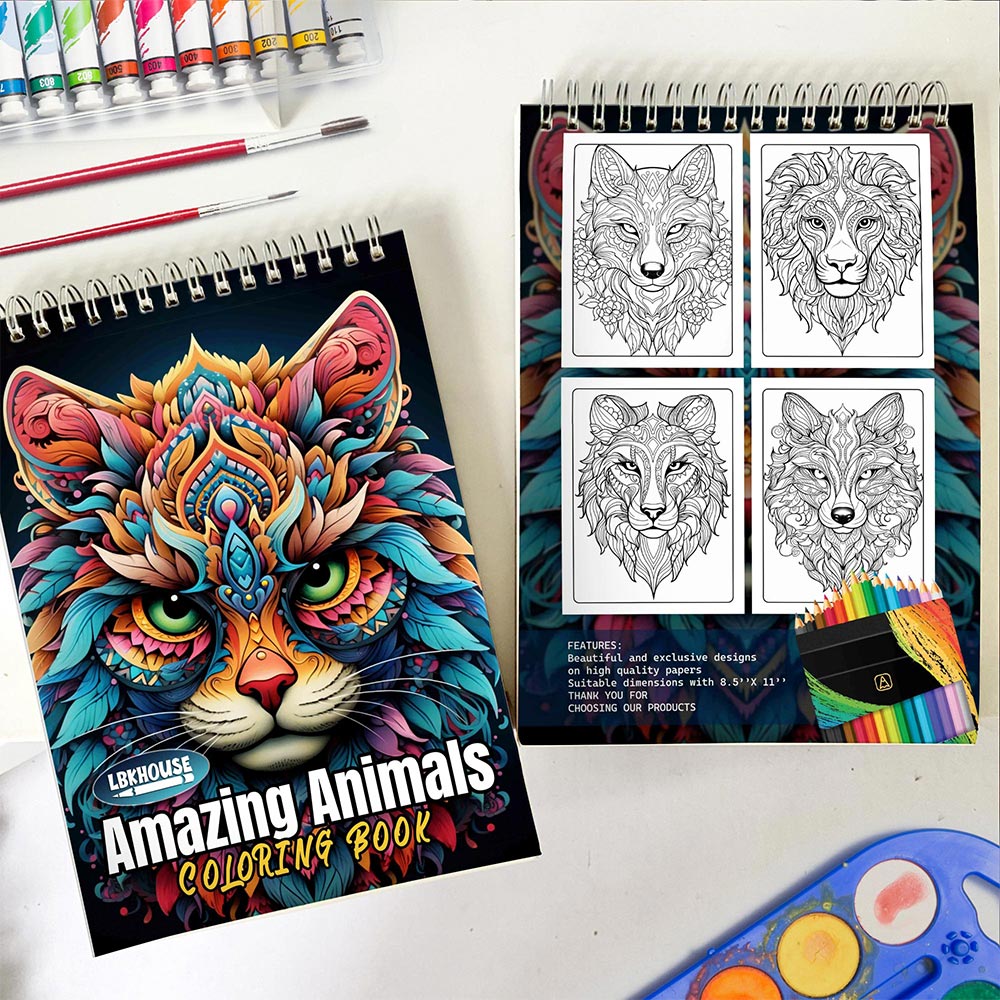 LBKHOUSE Amazing Animals Spiral Coloring Book for Adult