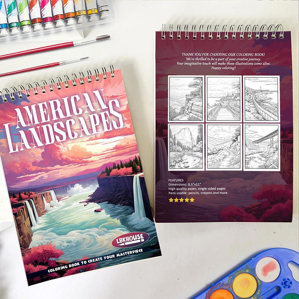 LBKHOUSE American Landscapes Spiral Coloring Book for Adult
