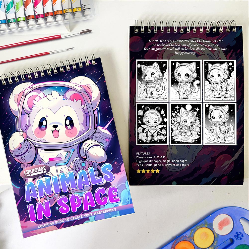 LBKHOUSE Animals In Space Spiral Coloring Book for Adult