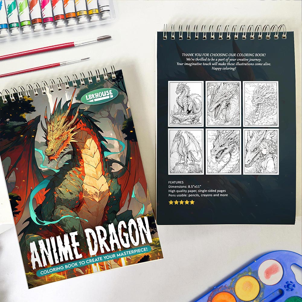 LBKHOUSE Anime Dragons Spiral Coloring Book for Adult