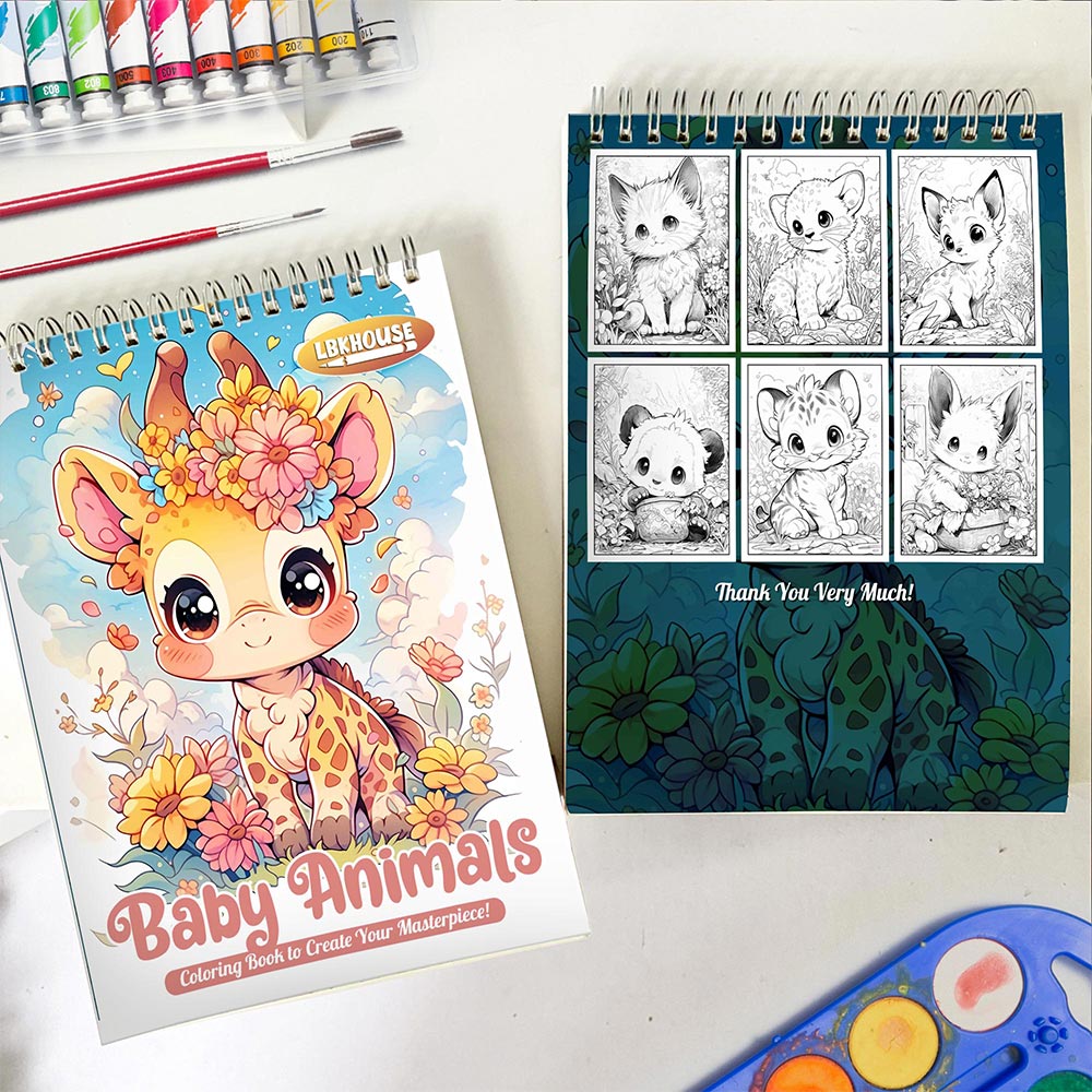 LBKHOUSE Baby Animals Spiral Coloring Book for Adult