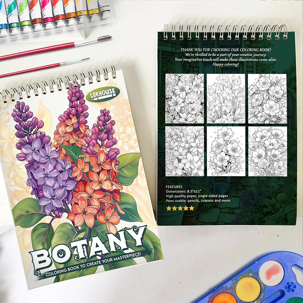 LBKHOUSE Botany Spiral Coloring Book for Adult