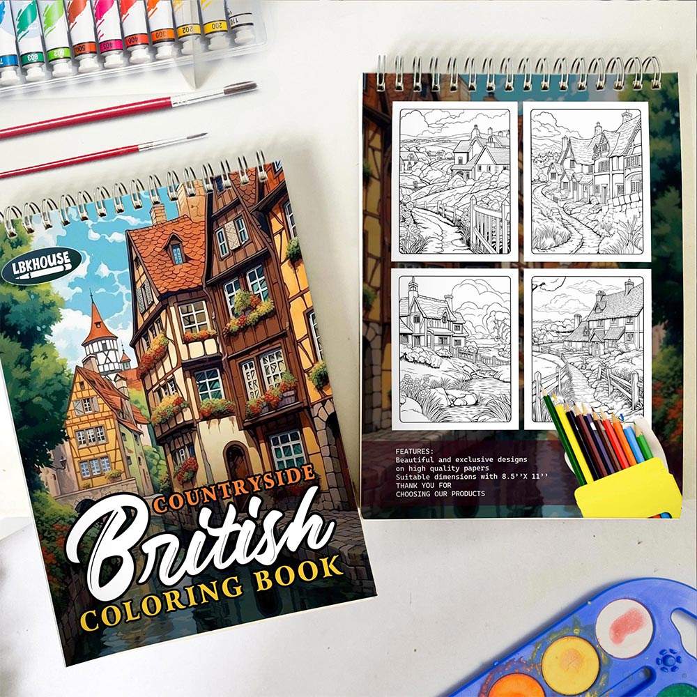 LBKHOUSE British Countryside Spiral Coloring Book for Adult