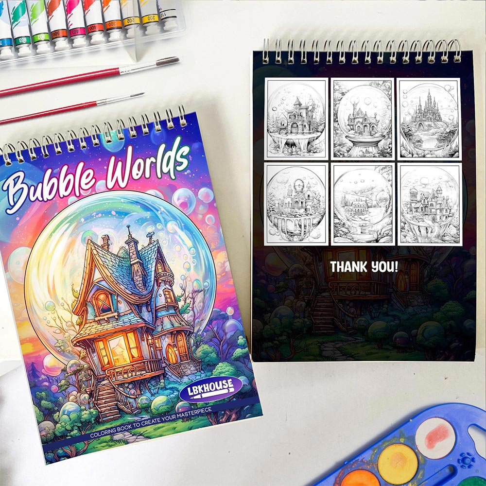 LBKHOUSE Bubble Worlds Spiral Coloring Book for Adult