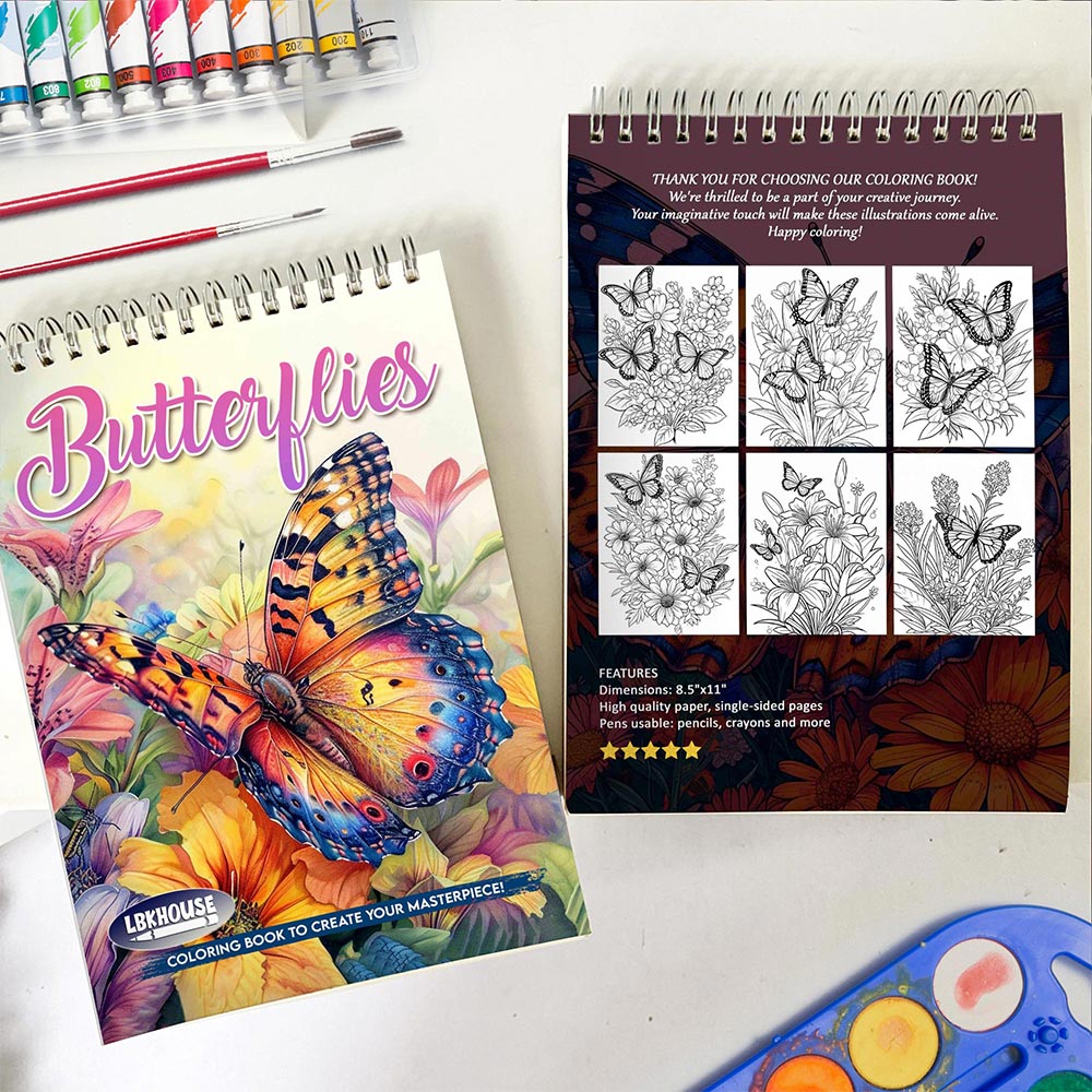 LBKHOUSE Butterflies Spiral Coloring Book for Adults