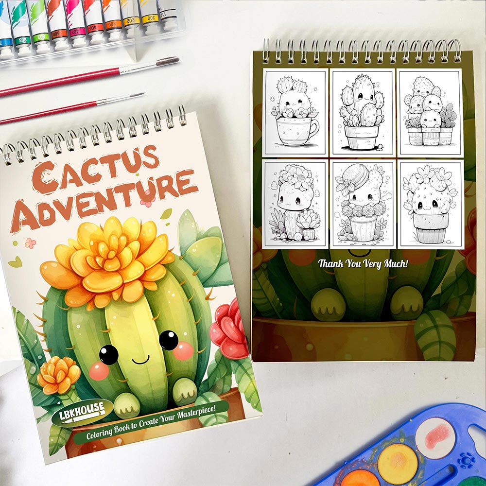 LBKHOUSE Cactus Adventure Spiral Coloring Book for Adult