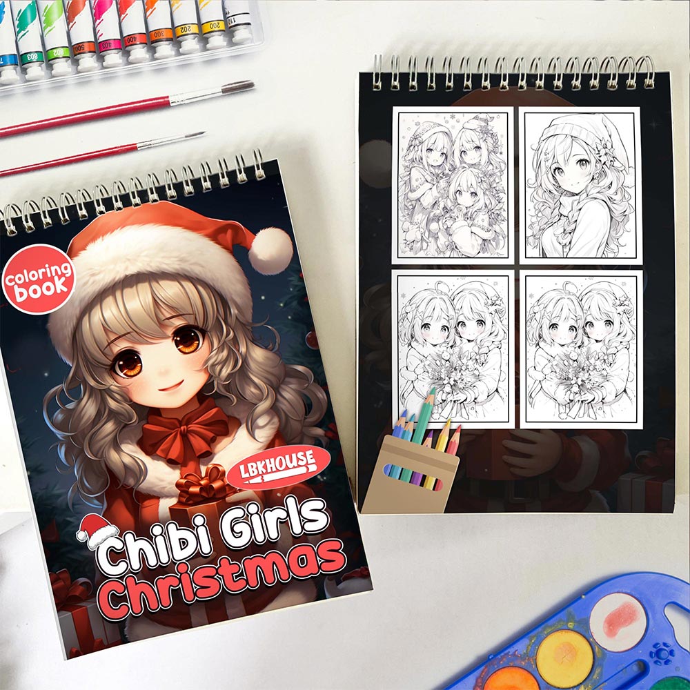 LBKHOUSE Chibi Girls Christmas Spiral Coloring Book for Adult