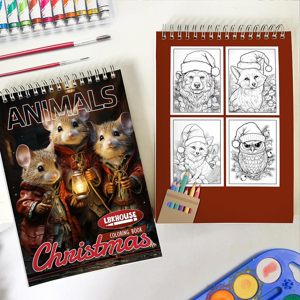 LBKHOUSE Christmas Animals Spiral Coloring Book for Adult