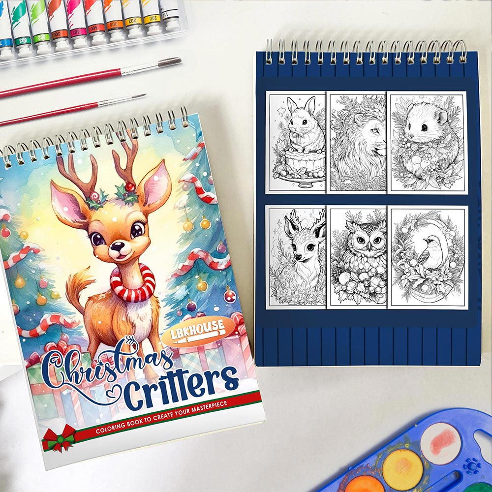 LBKHOUSE Christmas Critters Spiral Coloring Book for Adult