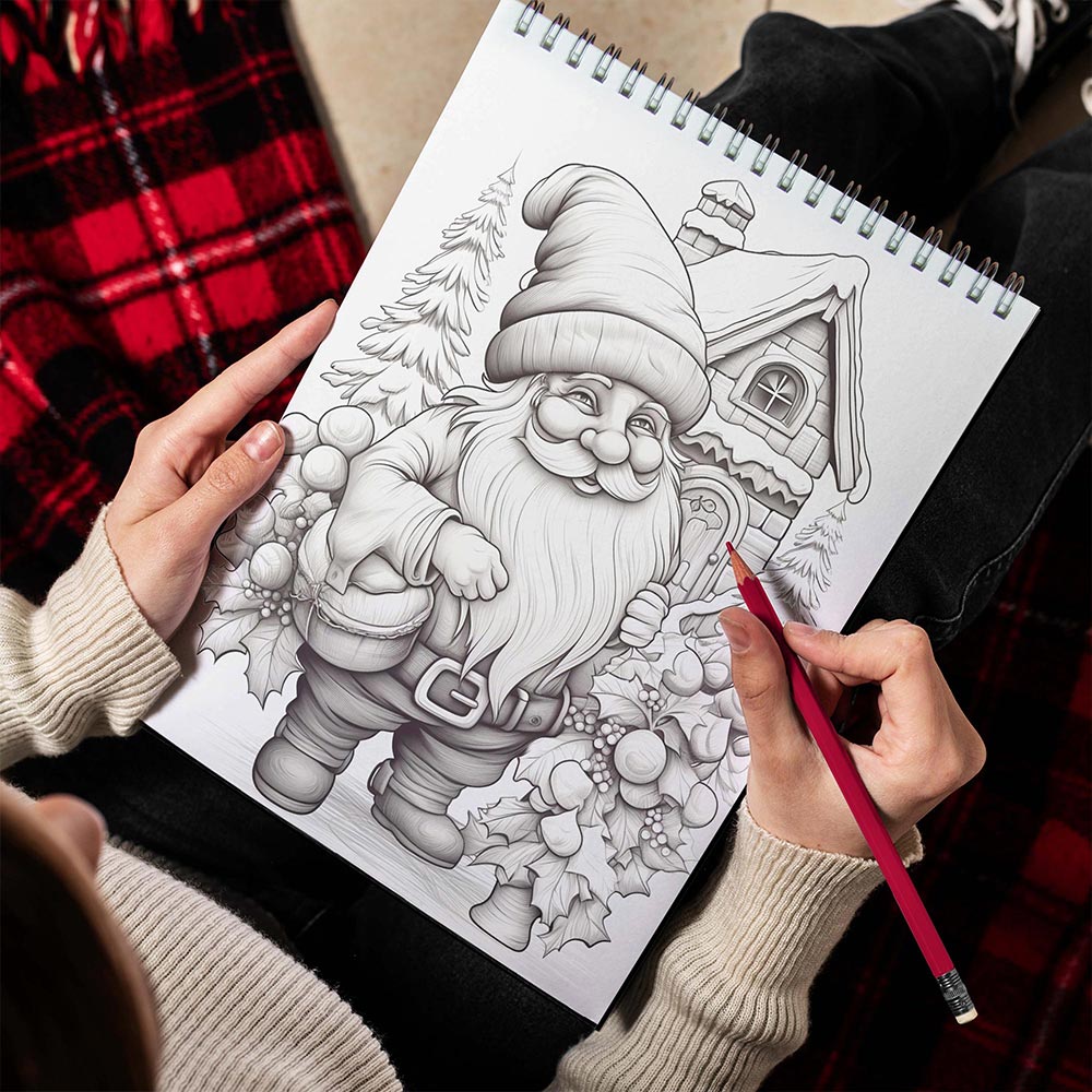 LBKHOUSE Christmas Gnomes Spiral Bound Coloring Book for Adult