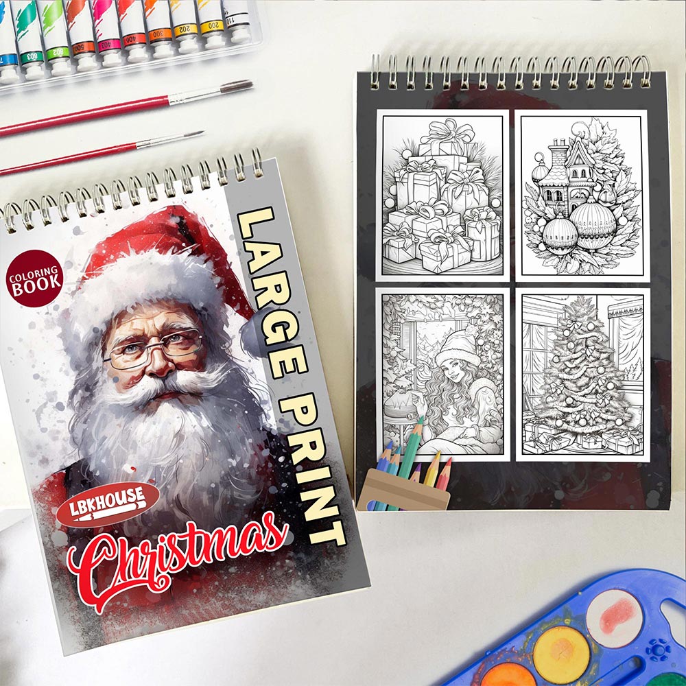 LBKHOUSE Christmas Large Print Spiral Coloring Book for Adult