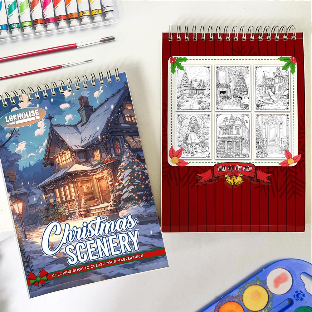 LBKHOUSE Christmas Scenery Spiral Coloring Book for Adult