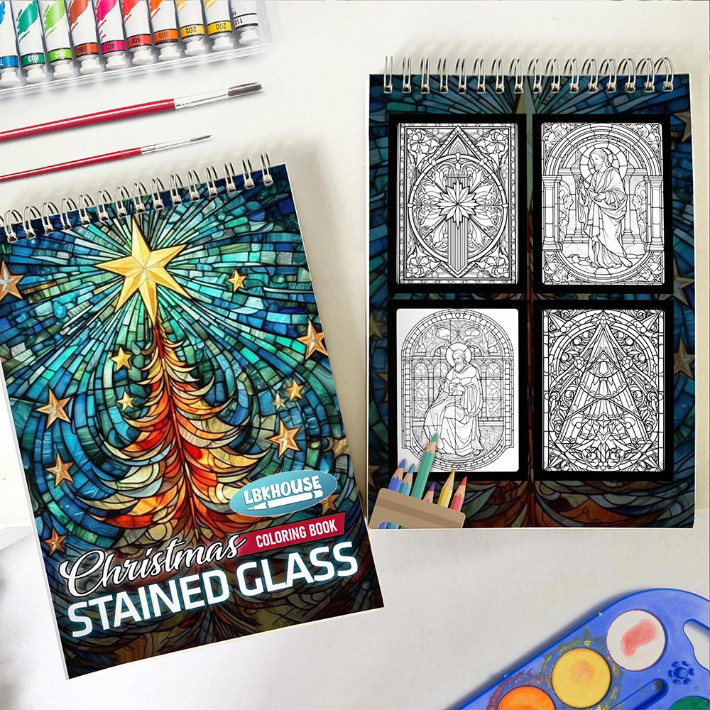 LBKHOUSE Christmas Stained Glass Spiral Coloring Book for Adult