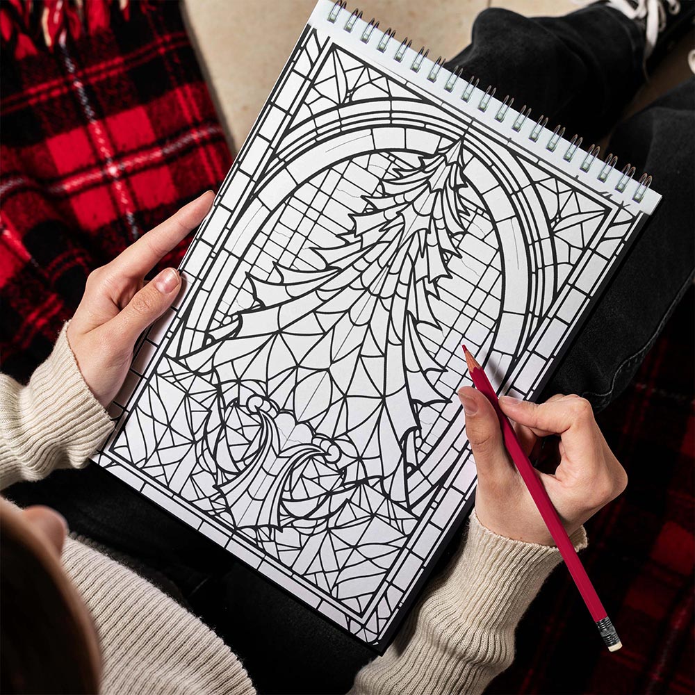 LBKHOUSE Christmas Stained Glass Spiral Bound Coloring Book for Adult