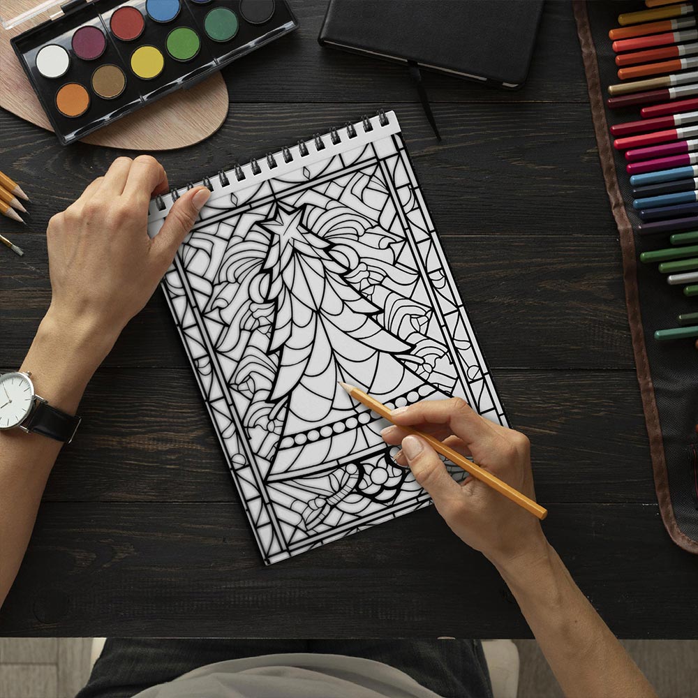 LBKHOUSE Christmas Stained Glass Coloring Book Spiral Bound for Adult