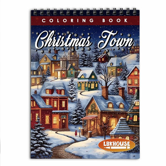 LBKHOUSE Christmas Town Coloring Book Spiral Bound For Adults, Premium Cover
