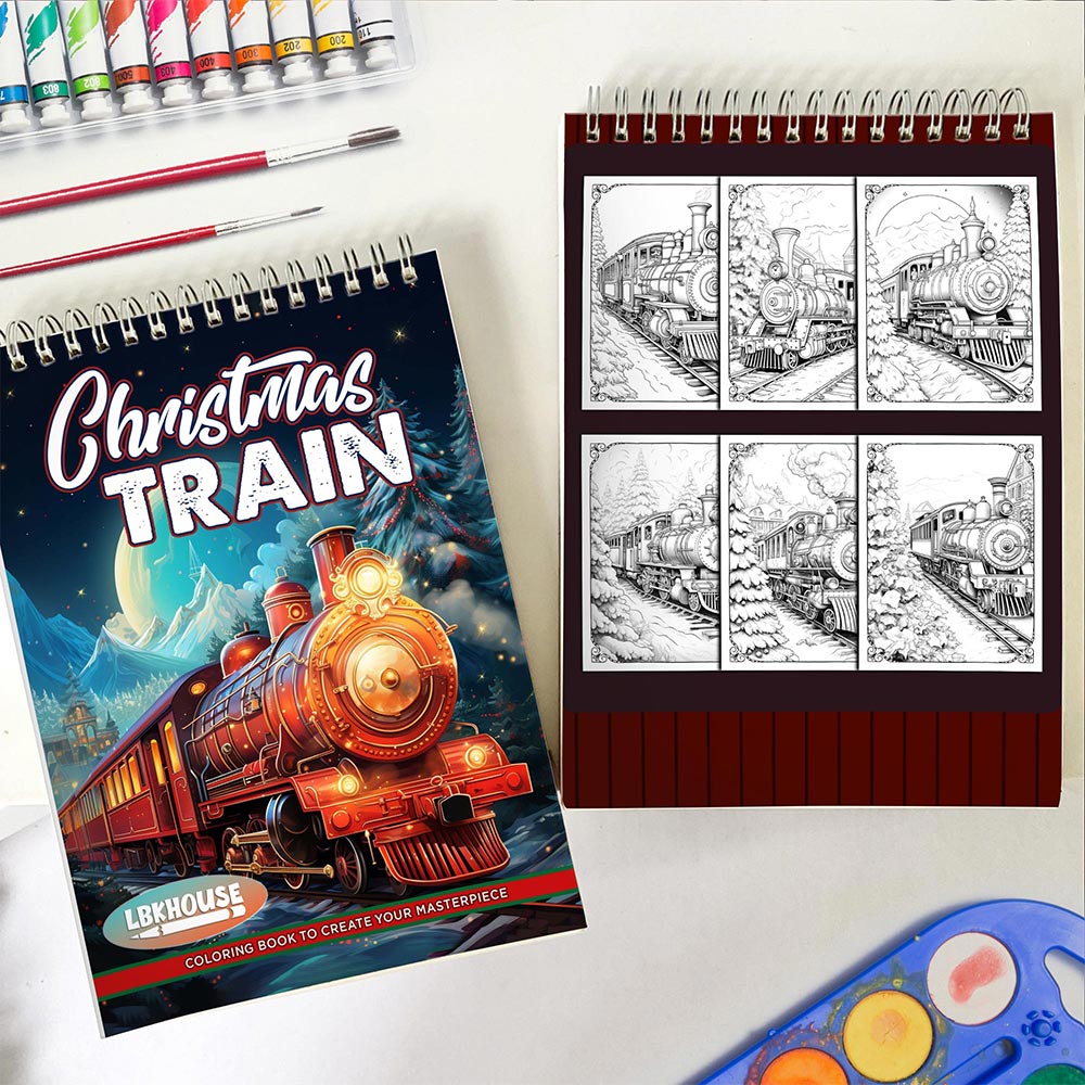 LBKHOUSE Christmas Train Spiral Coloring Book for Adults