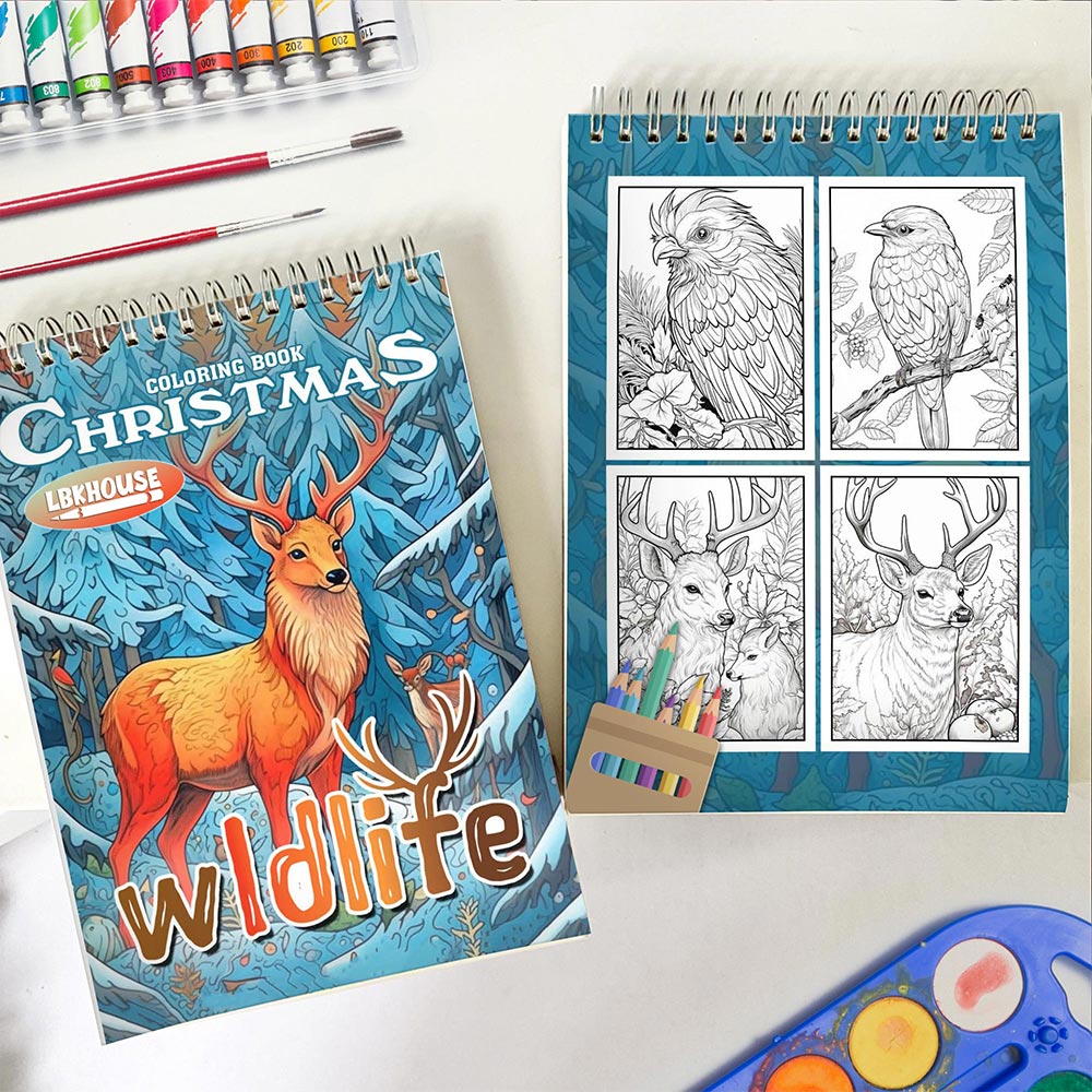 LBKHOUSE Christmas Wild Life Spiral Coloring Book For Adults
