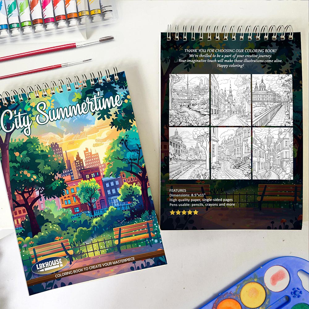 LBKHOUSE City Summertime Spiral Coloring Book for Adult