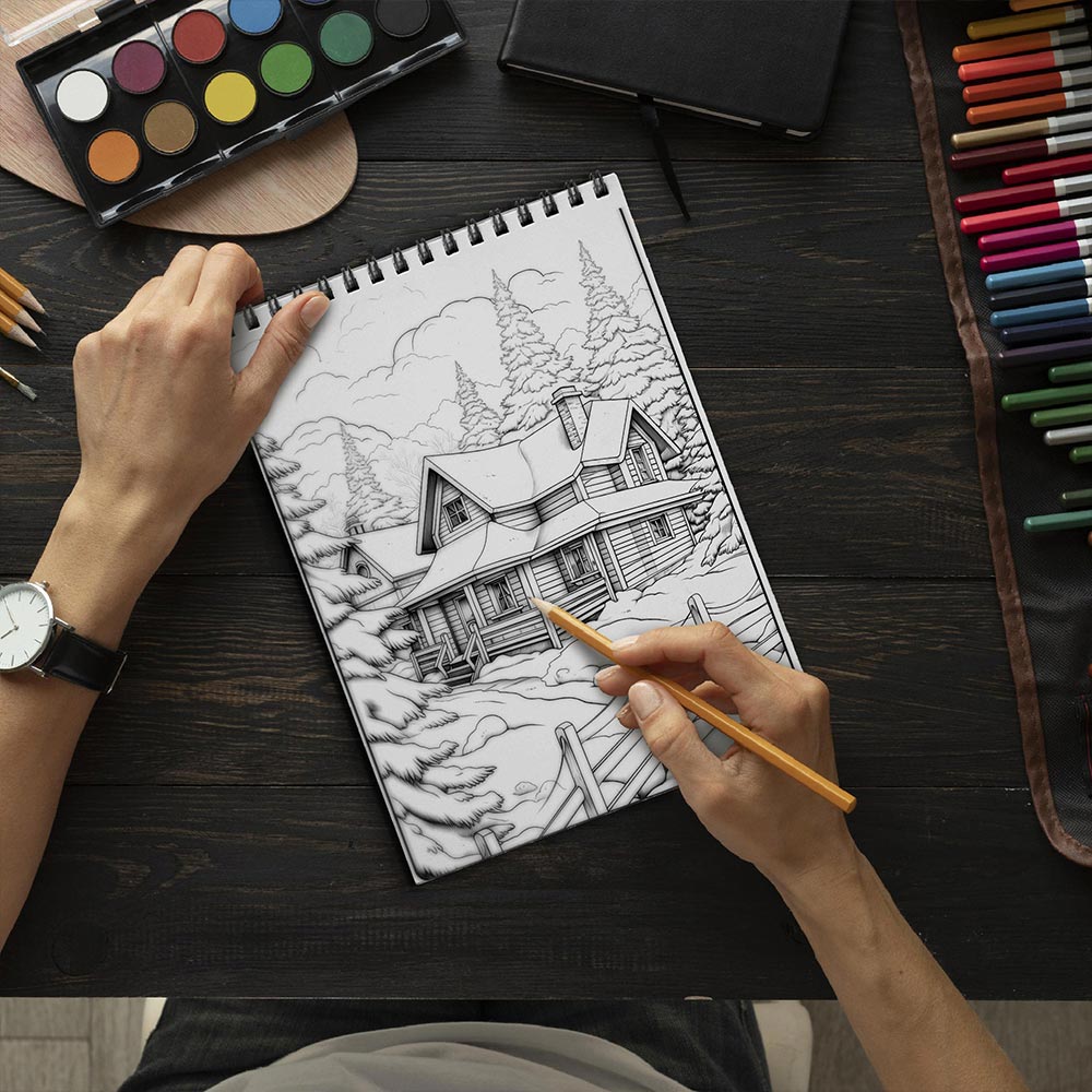 LBKHOUSE Country Christmas Coloring Book Spiral Bound for Adults