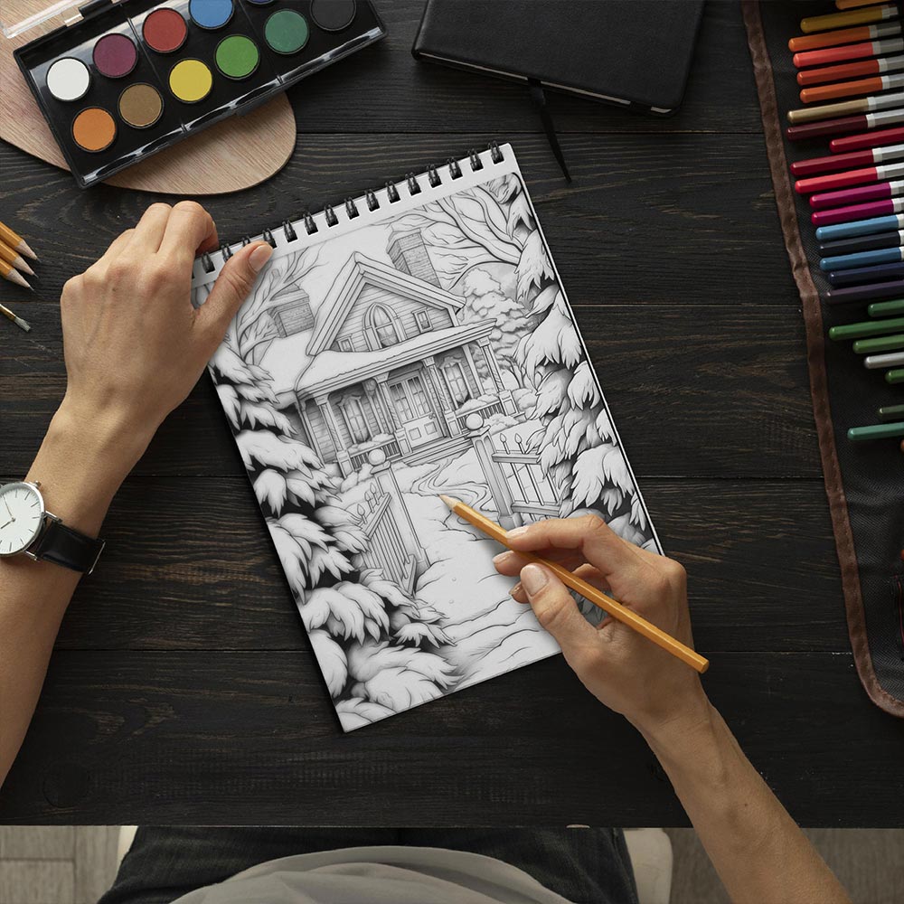 LBKHOUSE Country Christmas Coloring Book Spiral Bound for Adults