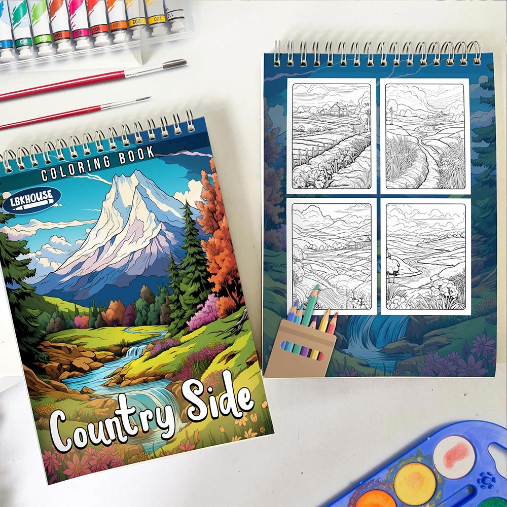 LBKHOUSE Country Side Spiral Coloring Book for Adult