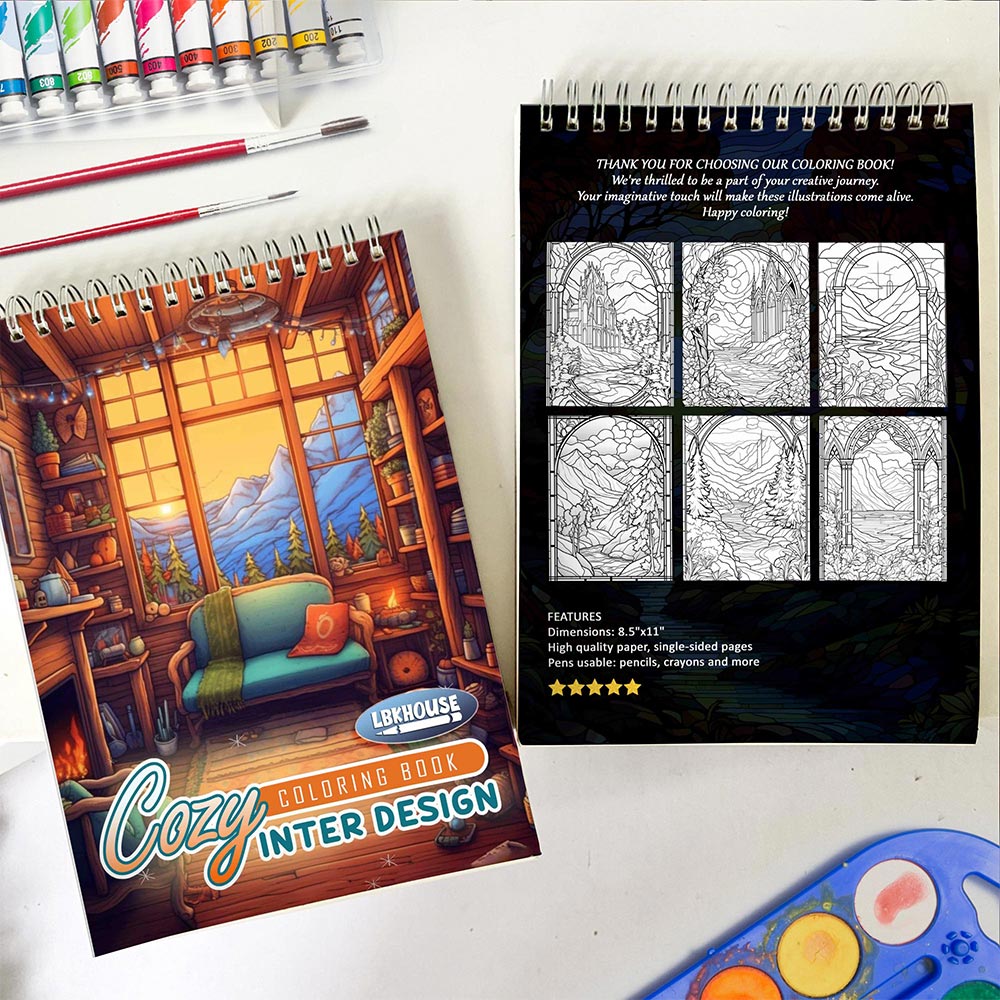 LBKHOUSE Cozy Interior Design Spiral Coloring Book for Adult
