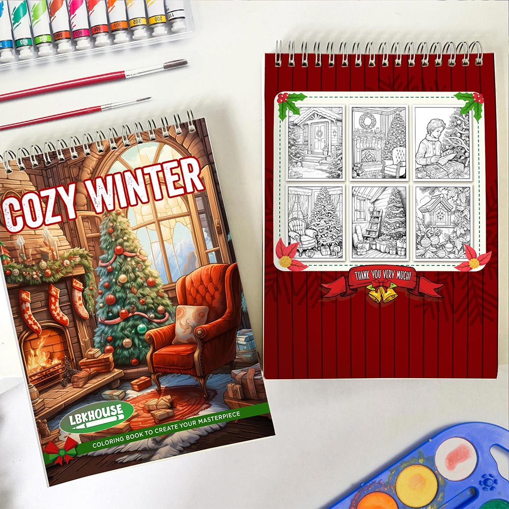 LBKHOUSE Cozy Winter Spiral Coloring Book for Adults