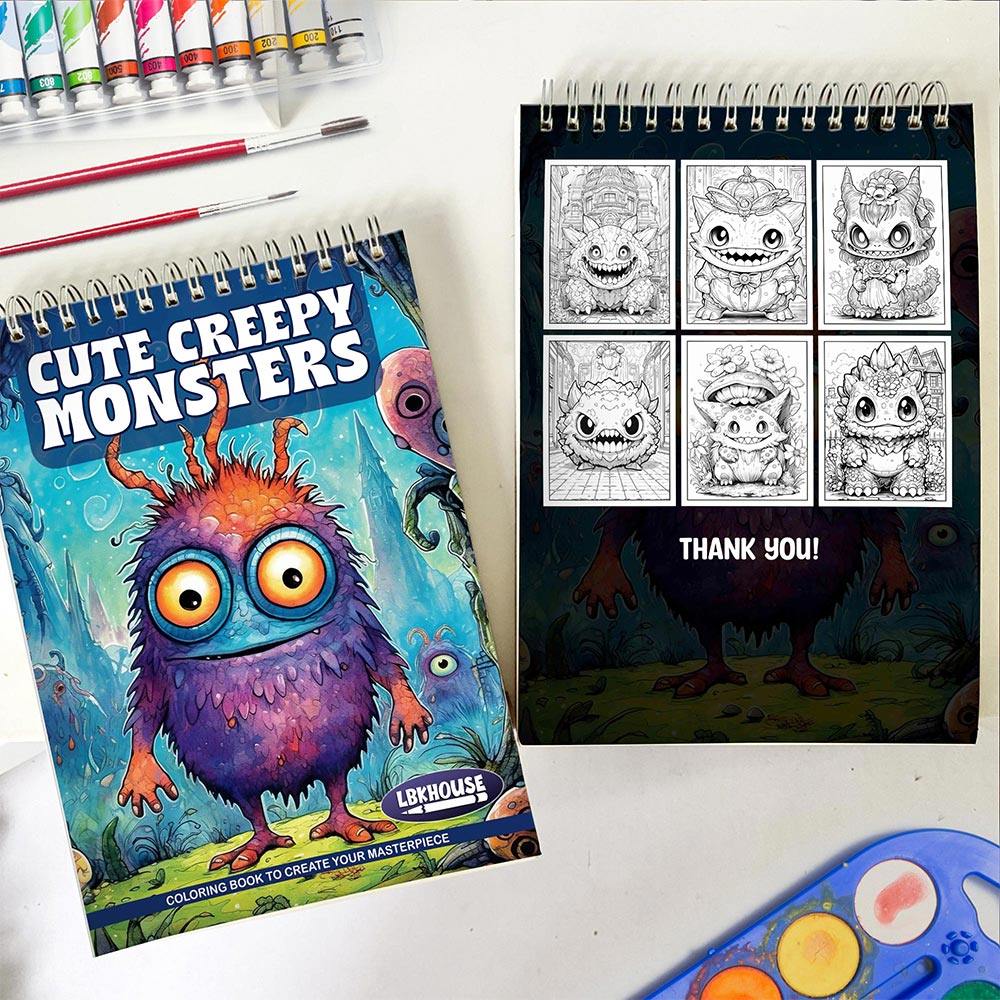 LBKHOUSE Cute Creepy Monsters Spiral Coloring Book for Adult