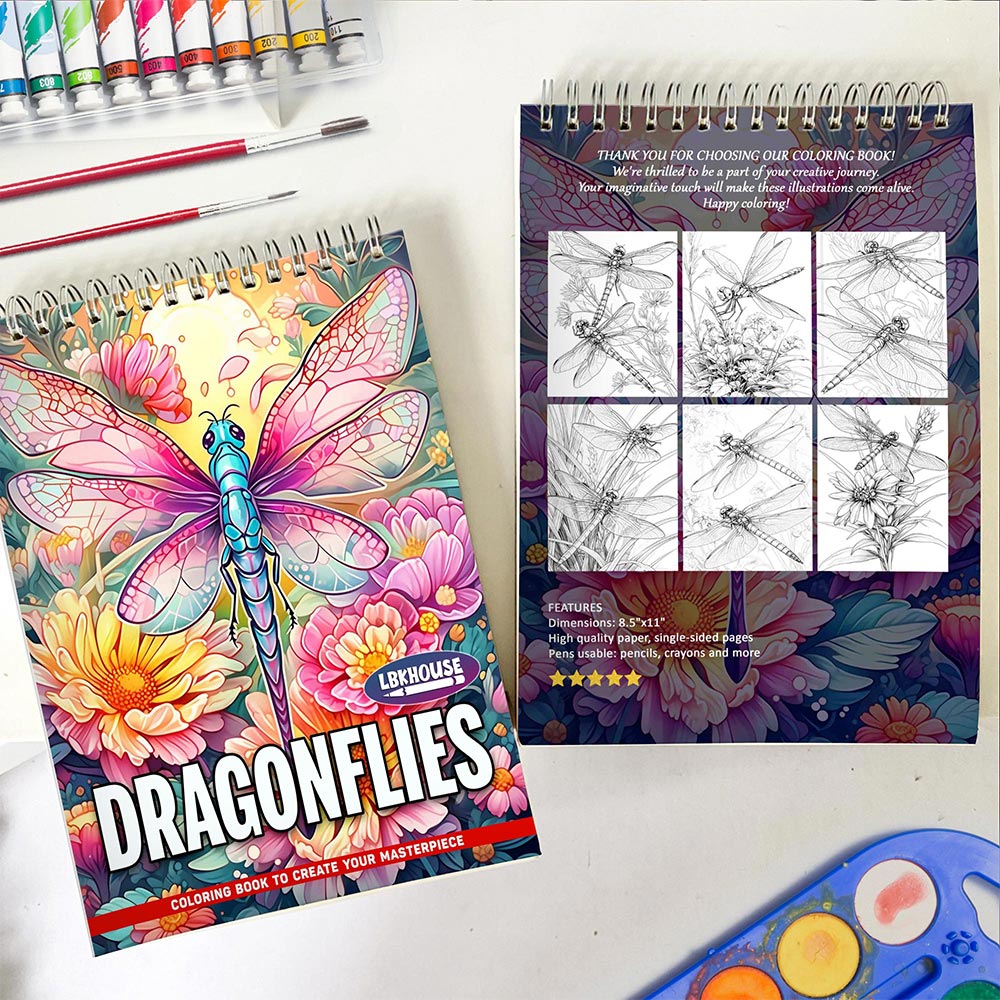 LBKHOUSE Dragonflies Spiral Coloring Book for Adults