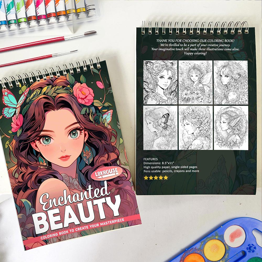 LBKHOUSE Enchanted Beauty Spiral Coloring Book for Adult