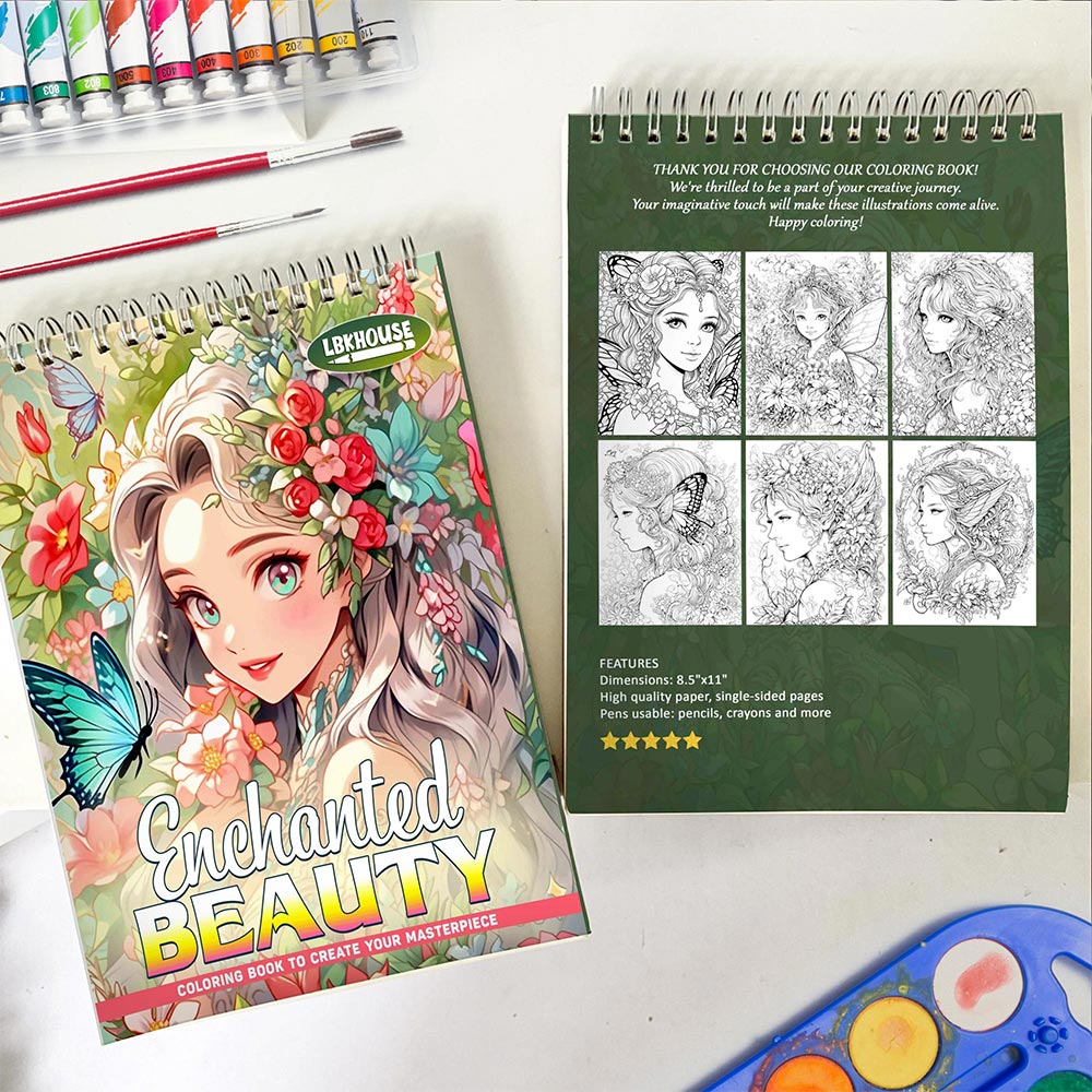 LBKHOUSE Enchanted Beauty Spiral Coloring Book for Adults