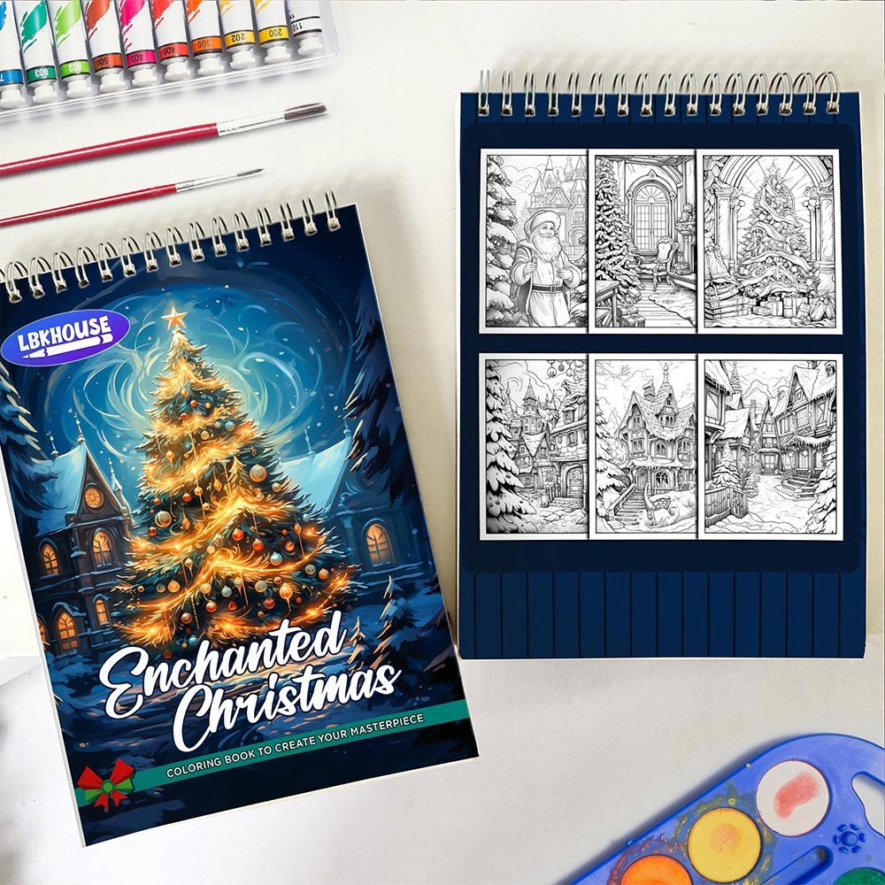 LBKHOUSE Enchanted Christmas Spiral Bound Coloring Book for Adults