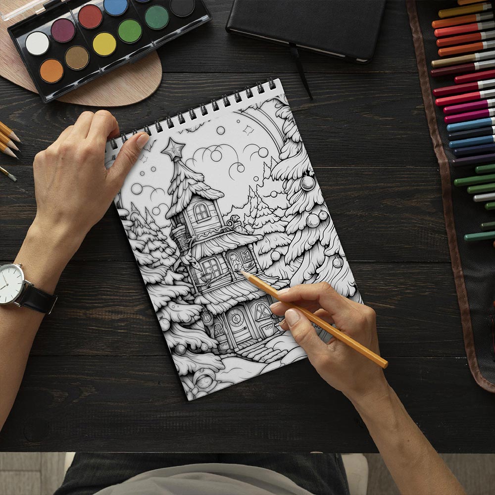 LBKHOUSE Enchanted Christmas Coloring Book Spiral Bound for Adults, Premium Cover