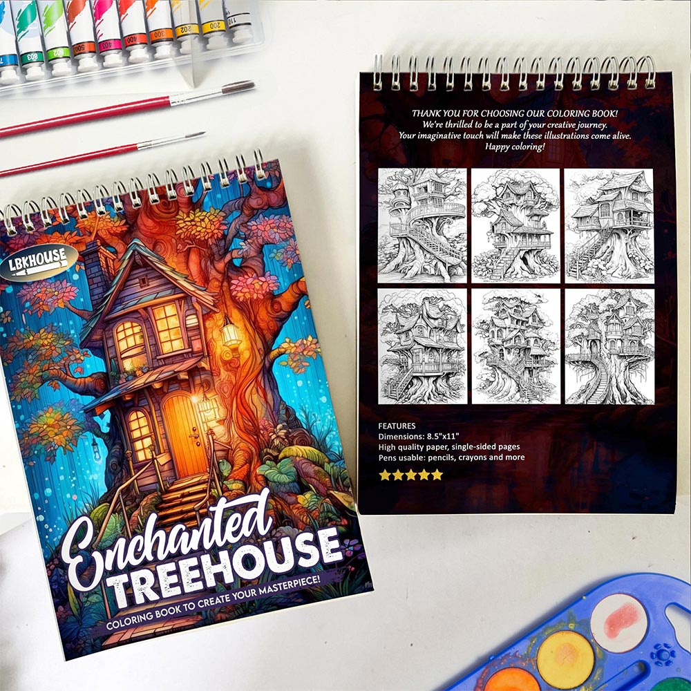 LBKHOUSE Enchanted Treehouse Spiral Coloring Book for Adults