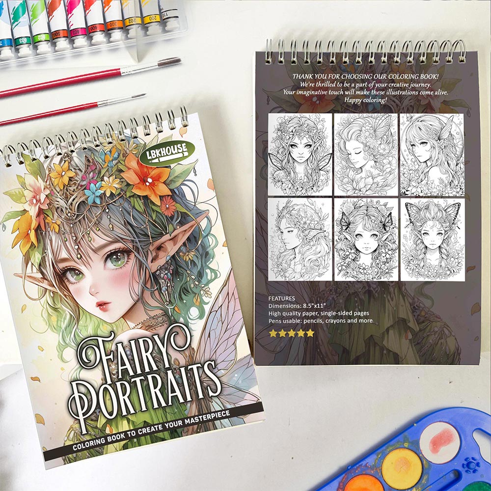 LBKHOUSE Fairy Portraits Spiral Coloring Book for Adult