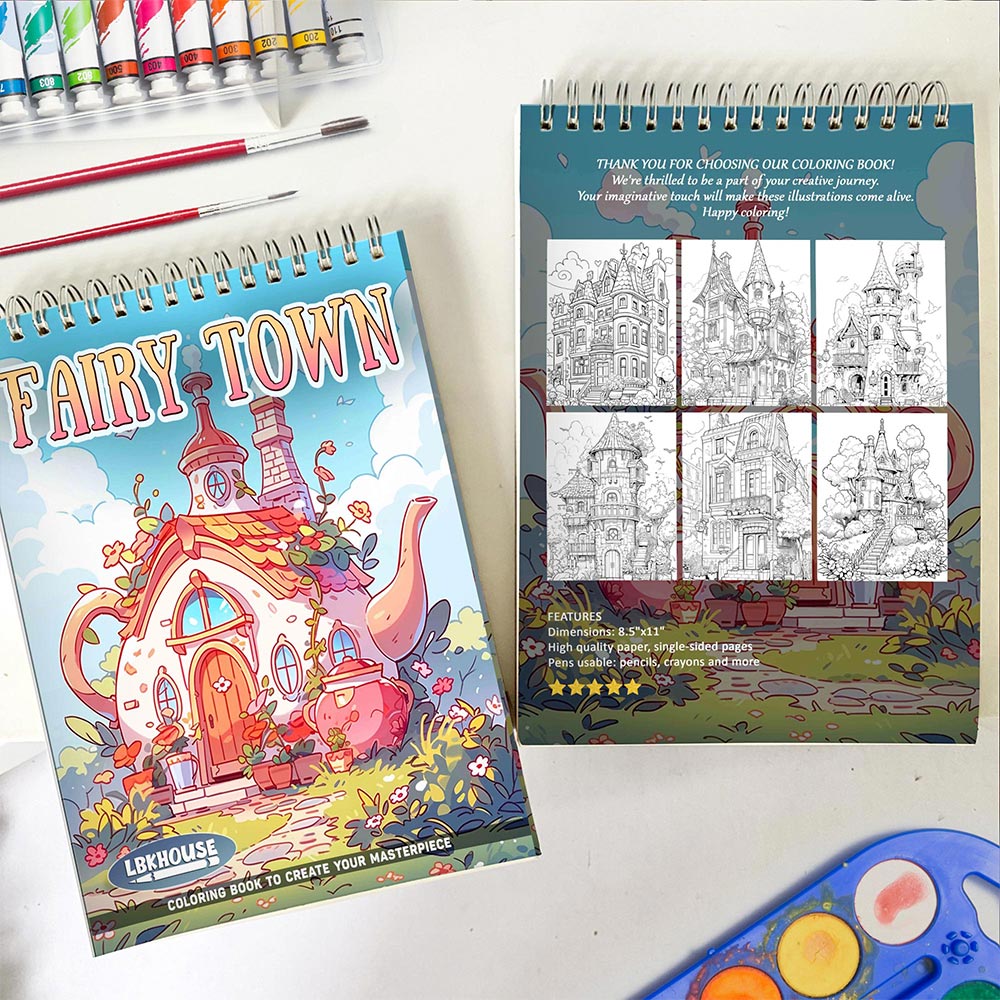 LBKHOUSE Fairy Town Spiral Coloring Book for Adult