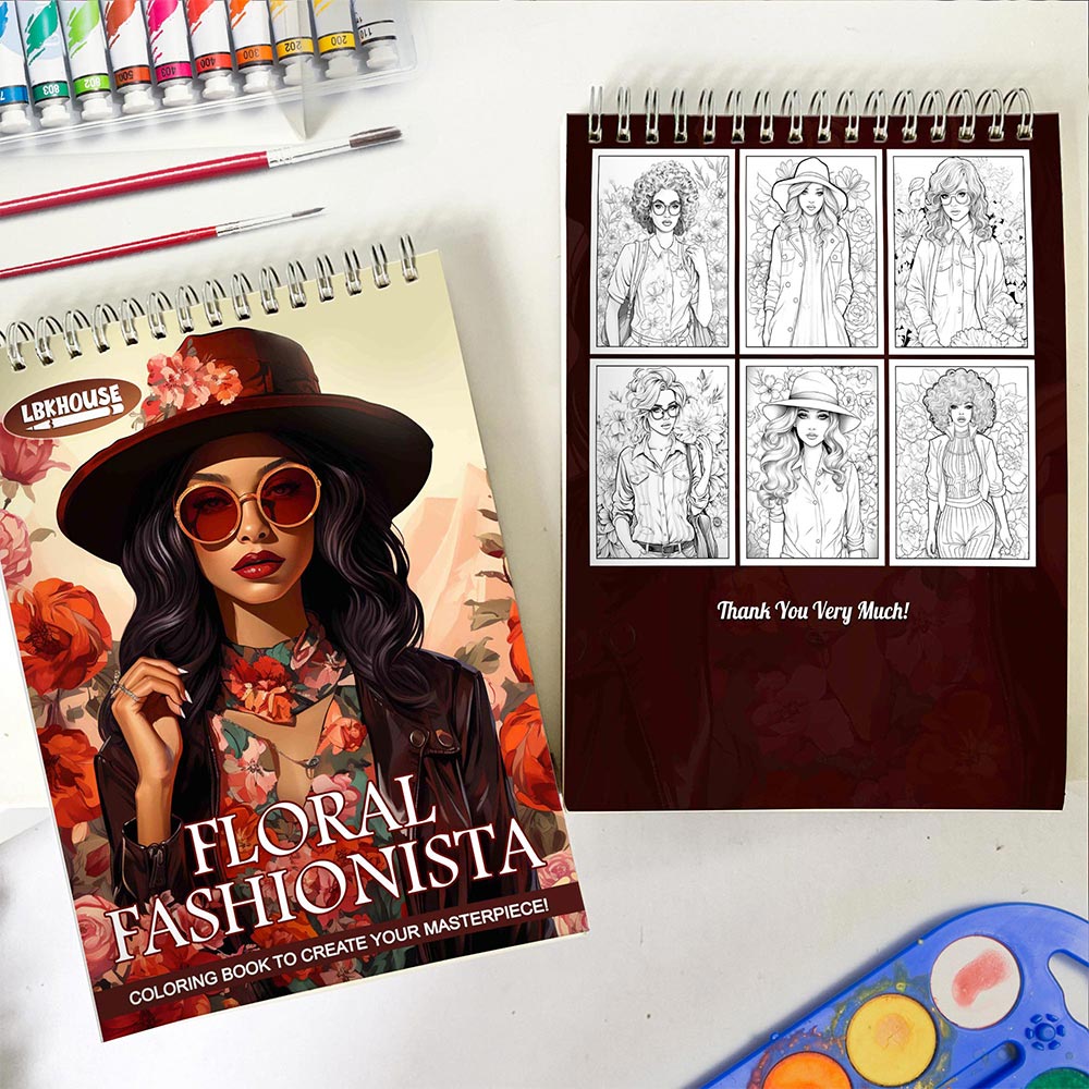LBKHOUSE Floral Fashionista Spiral Coloring Book for Adult