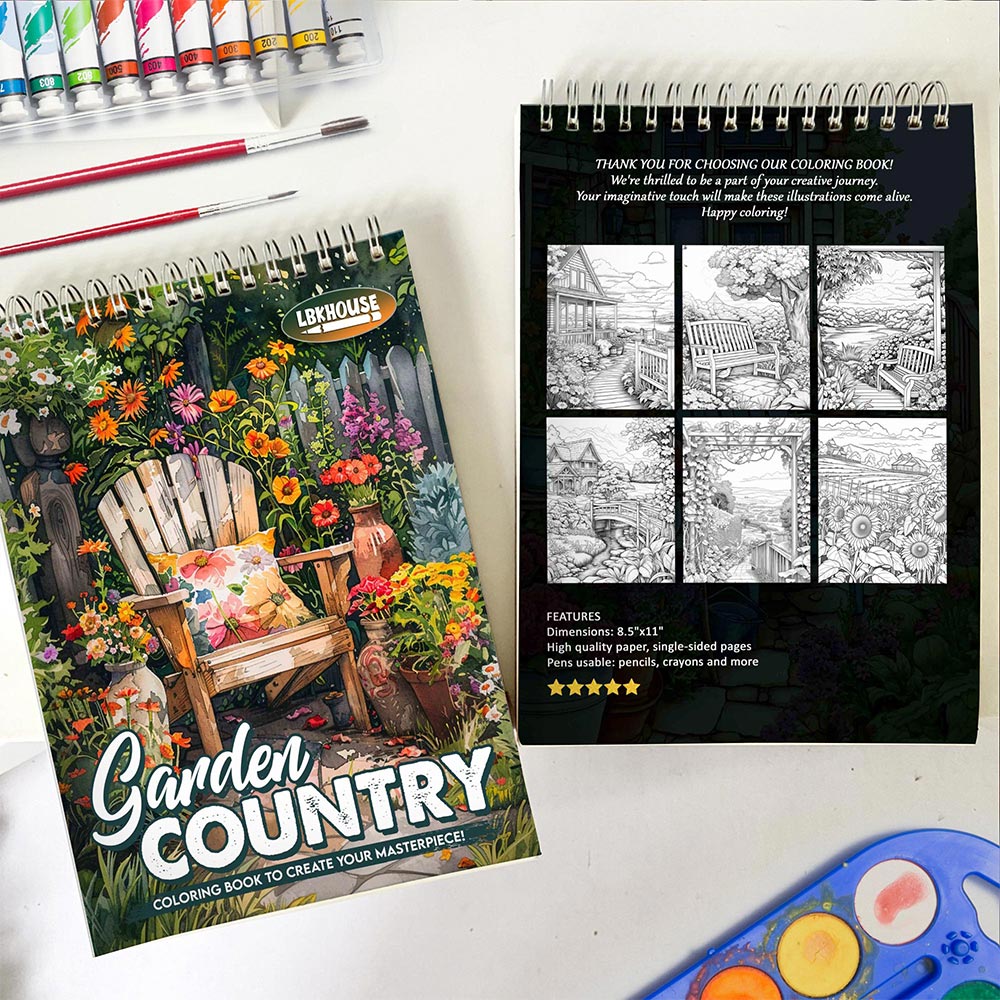 LBKHOUSE Garden Country Spiral Coloring Book for Adults