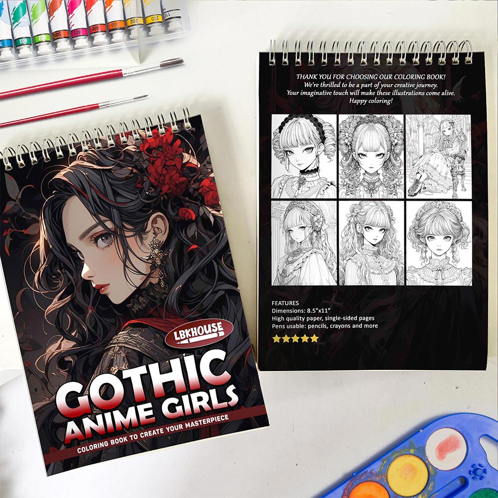 LBKHOUSE Gothic Anime Girls Spiral Coloring Book for Adult