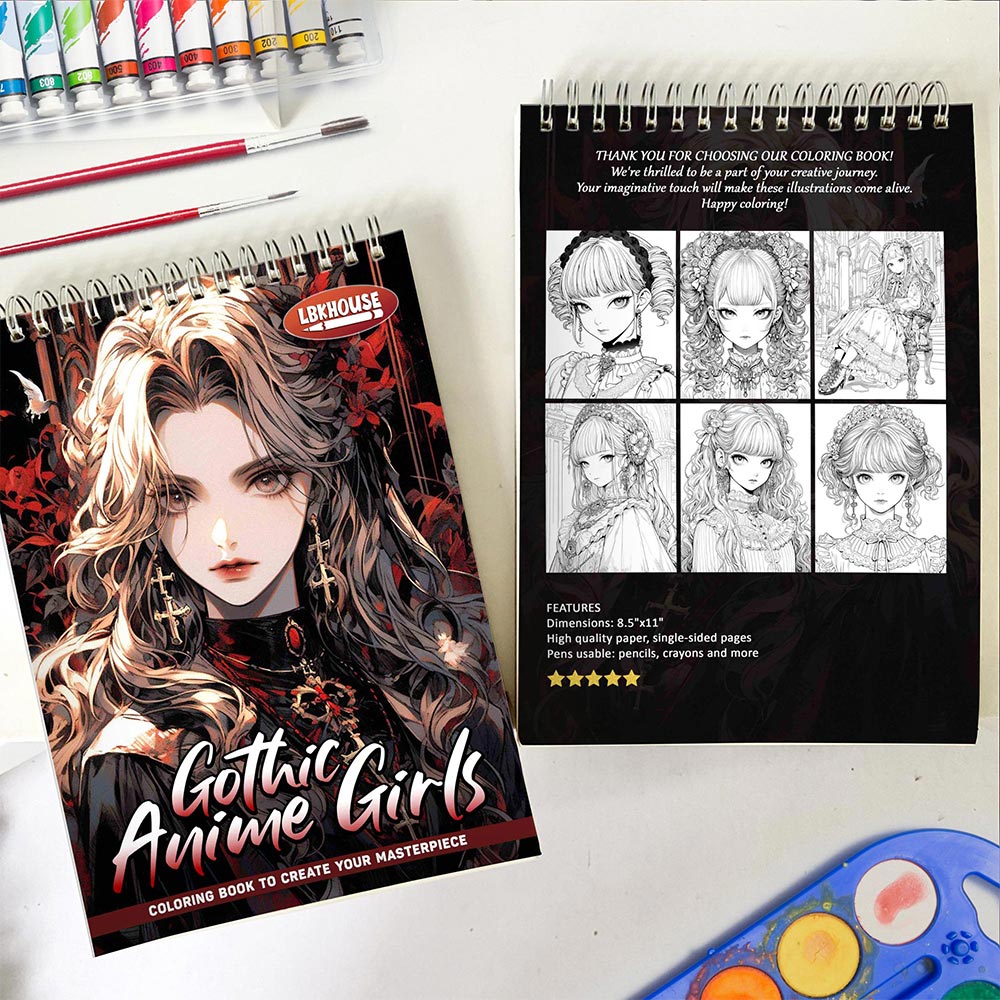 LBKHOUSE Gothic Anime Girls Spiral Coloring Book for Adults