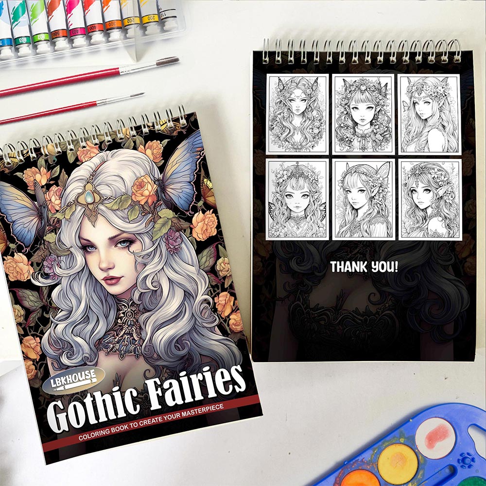 LBKHOUSE Gothic Fairies Spiral Coloring Book for Adult