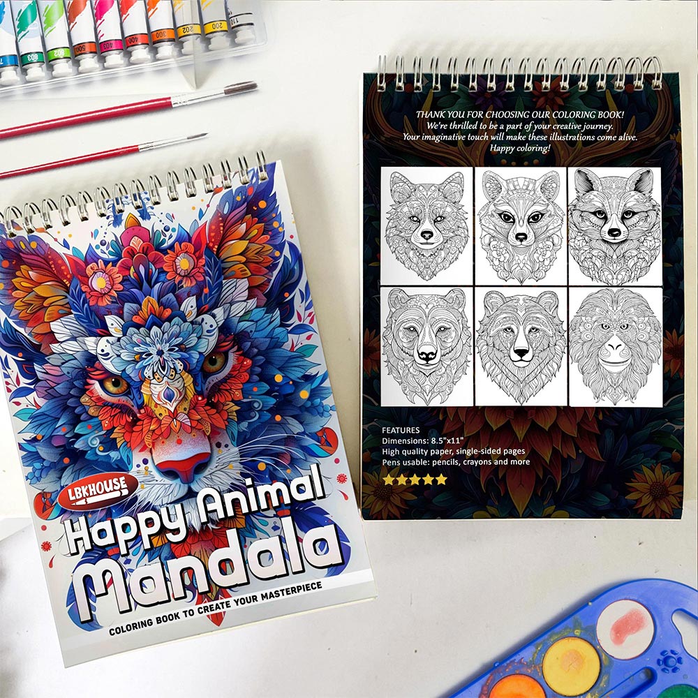 LBKHOUSE Happy Animals Mandala Spiral Coloring Book for Adults
