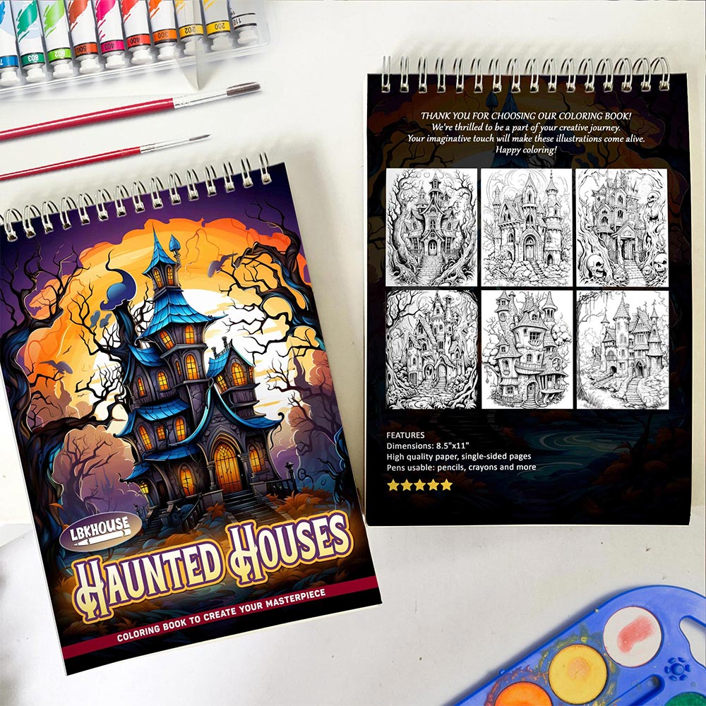 LBKHOUSE Haunted Houses Spiral Coloring Book for Adult