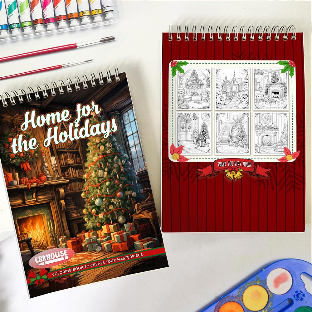 LBKHOUSE Home for the Holidays Spiral Coloring Book For Adults