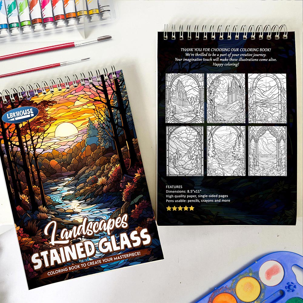 LBKHOUSE Landscapes Stained Glass Spiral Coloring Book for Adult